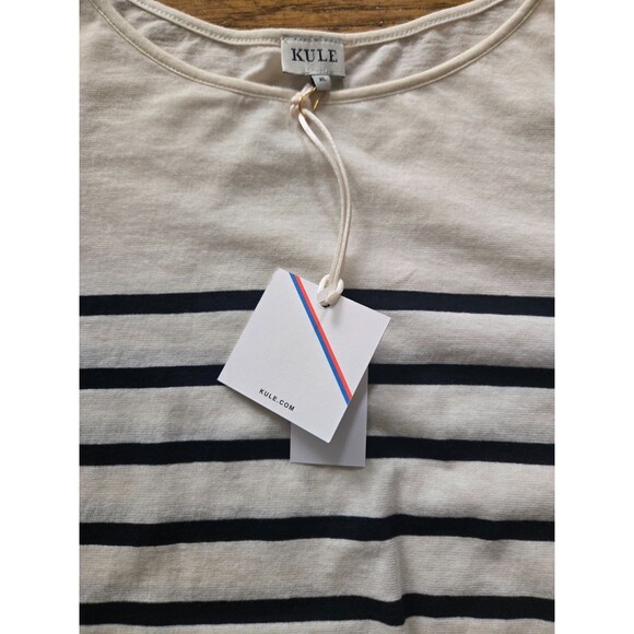Kule Top Womens Size XL Beige Blue Striped Boxy Short Sleeve Nautical NWT - Picture 5 of 7